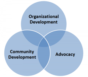organizational development, community development and advocacy